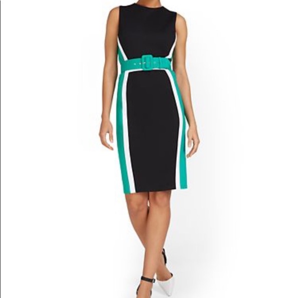 New York & Company Dresses & Skirts - New York and Company Colorblock Ponte Sheath Dress black/emerald green/white XL